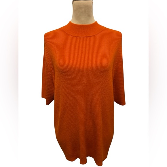 Studio Works Sweater Women's 2X 100% Acrylic Ribbed Knit Orange Short Sleeve EUC - Picture 1 of 8
